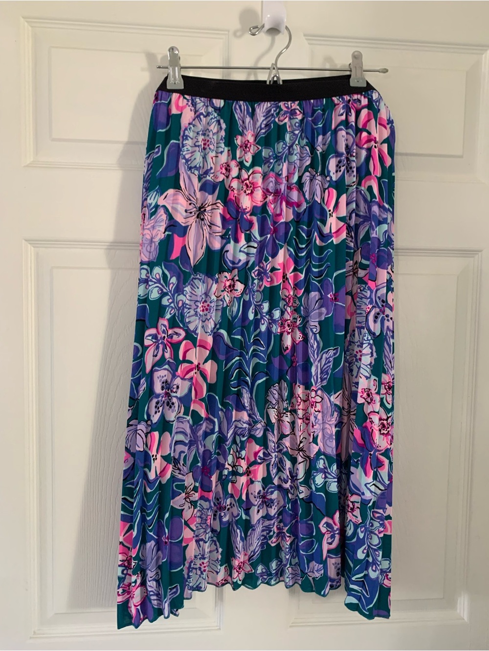 Lilly Pulitzer Teal, Pink & Purple Floral Pleated Midi Skirt
